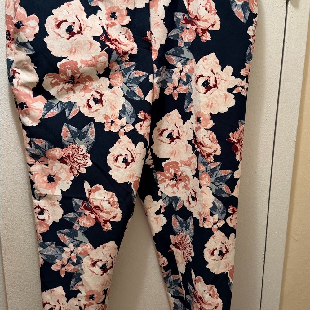 Floral Navy Pink Stretch trouser